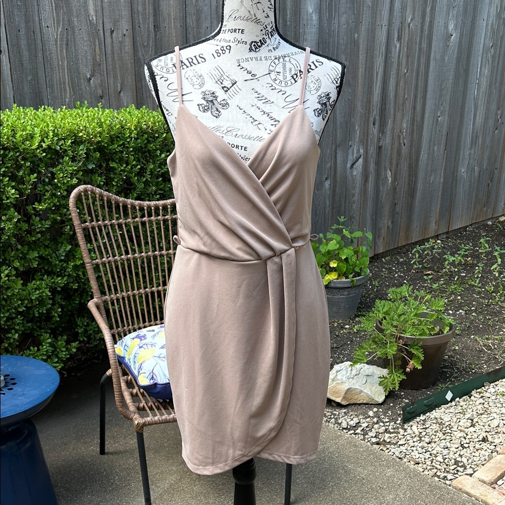 VENUS Taupe Wrap Mini Dress